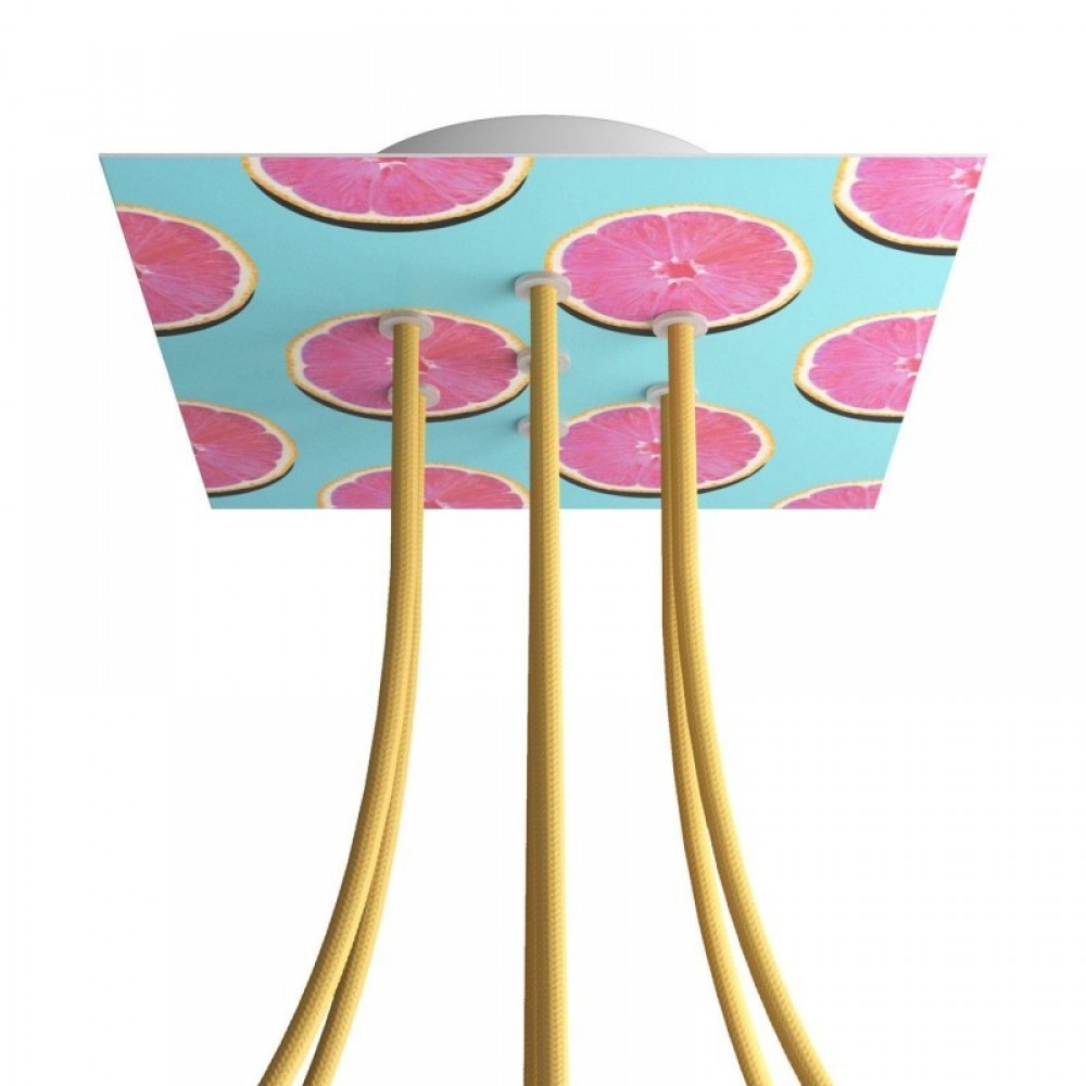 Ροζέτα Rose-One 200mm Τετράγωνη με 7 Τρύπες Στην Σειρά Σε Πορτοκάλια Σχέδιο - Creative Cables