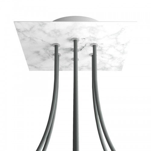 Ροζέτα Rose-One 200mm Τετράγωνη με 7 Τρύπες Στην Σειρά Σε Λευκό Μάρμαρο Σχέδιο - Creative Cables