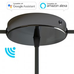 SMART Ροζέτα Φωτιστικού Μεταλλική πλακέ 1 τρύπα στο κέντρο + 2 στο πλάι και στήριγμα καλωδίου - συμβατή με φωνητικές βοηθούς - Ανθρακί - Creative Cables