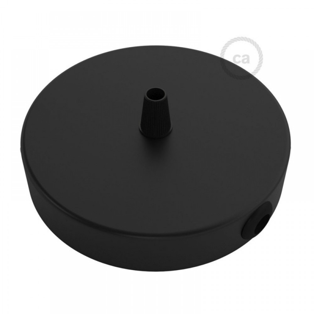 SMART Ροζέτα Φωτιστικού Μεταλλική πλακέ 1 τρύπα στο κέντρο + 2 στο πλάι και στήριγμα καλωδίου - συμβατή με φωνητικές βοηθούς - Μαύρο - Creative Cables