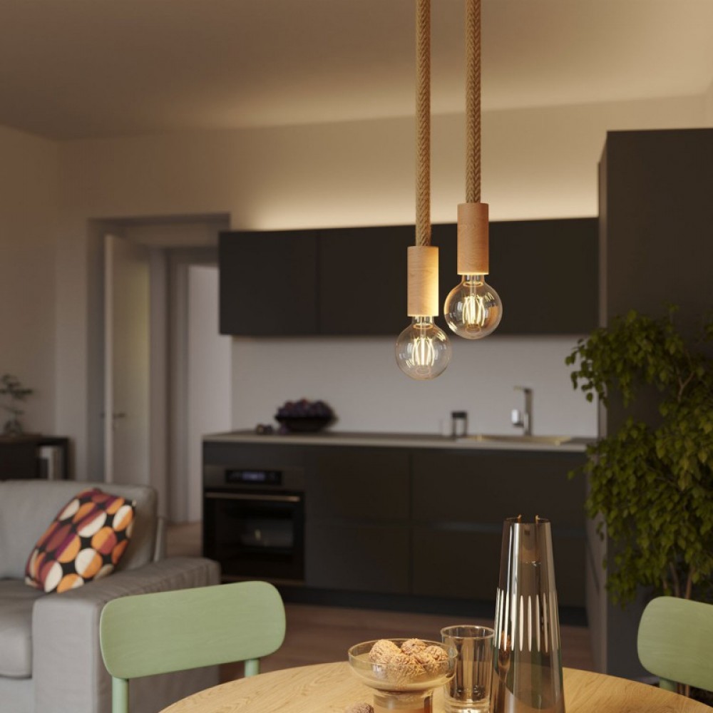 Κρεμαστό Φωτιστικό 2φωτο με καλώδιο τριχιά 2XL και ξύλινα αξεσουάρ - Creative Cables