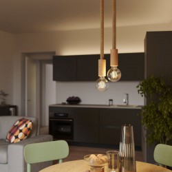 Κρεμαστό Φωτιστικό 2φωτο με καλώδιο τριχιά 2XL και ξύλινα αξεσουάρ - Creative Cables