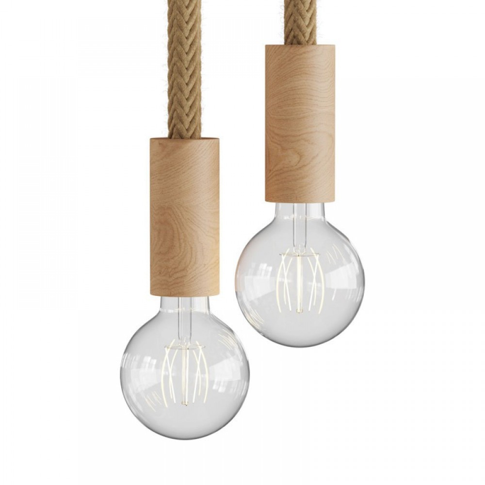 Κρεμαστό Φωτιστικό 2φωτο με καλώδιο τριχιά 2XL και ξύλινα αξεσουάρ - Creative Cables