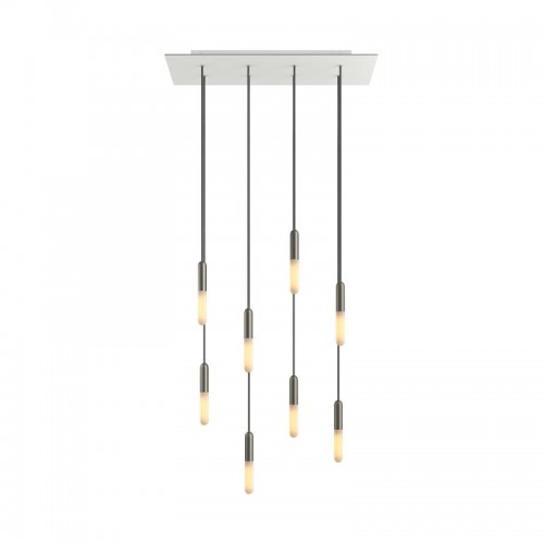 Κρεμαστό Φωτιστικό 8φωτο, με ορθογώνια ροζέτα Rose-One XXL 675 mm, υφασμάτινο καλώδιο και μεταλλικά στοιχεία - Λευκό ΜΑΤ Dibond - Creative Cables