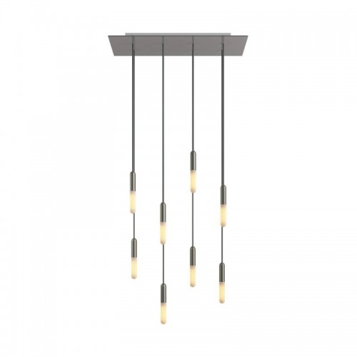 Κρεμαστό Φωτιστικό 8φωτο, με ορθογώνια ροζέτα Rose-One XXL 675 mm, υφασμάτινο καλώδιο και μεταλλικά στοιχεία - Νίκελ ΜΑΤ Dibond - Creative Cables