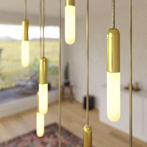 Κρεμαστό Φωτιστικό 8φωτο, με ορθογώνια ροζέτα Rose-One XXL 675 mm, υφασμάτινο καλώδιο και μεταλλικά στοιχεία - Χρυσό ΜΑΤ Dibond - Creative Cables