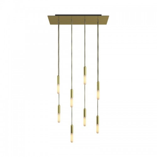 Κρεμαστό Φωτιστικό 8φωτο, με ορθογώνια ροζέτα Rose-One XXL 675 mm, υφασμάτινο καλώδιο και μεταλλικά στοιχεία - Χρυσό ΜΑΤ Dibond - Creative Cables