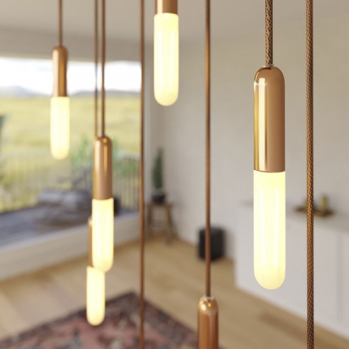 Κρεμαστό Φωτιστικό 8φωτο, με ορθογώνια ροζέτα Rose-One XXL 675 mm, υφασμάτινο καλώδιο και μεταλλικά στοιχεία - Χάλκινο ΜΑΤ Dibond - Creative Cables