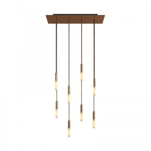 Κρεμαστό Φωτιστικό 8φωτο, με ορθογώνια ροζέτα Rose-One XXL 675 mm, υφασμάτινο καλώδιο και μεταλλικά στοιχεία - Χάλκινο ΜΑΤ Dibond - Creative Cables