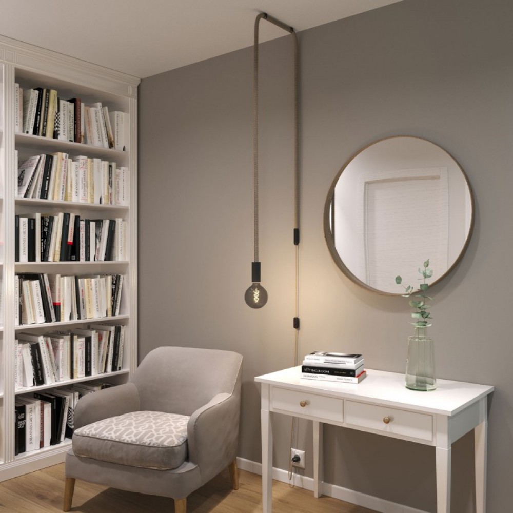 Καλώδιο Σχοινί - Τριχιά και Λινό Γκρι 2XL, Καλώδιο 2x0,75 καλυμμένο με Γιούτα και Φυσική Τριχιά. Διάμετρος 24 mm - Creative Cables