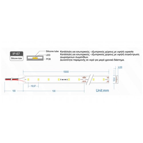 Ταινία Led JAZZ 24V IC 6 Watt IP67 SAMSUNG Chip Θερμό 2700K - 15 μέτρα - CUBALUX