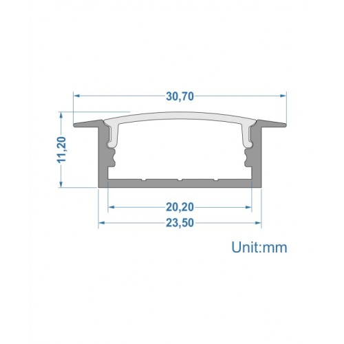 Προφίλ Αλουμινίου Χωνευτό Φαρδύ Ασημί 2 μέτρα - CUBALUX