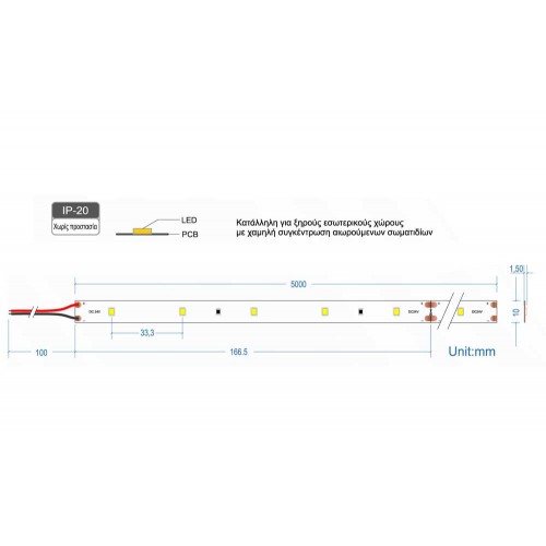 Ταινία Led Αυτοκόλλητη 6W 24V IP20 6W TΩRA 5 μέτρα Ψυχρό Λευκό 6000Κ CUBALUX