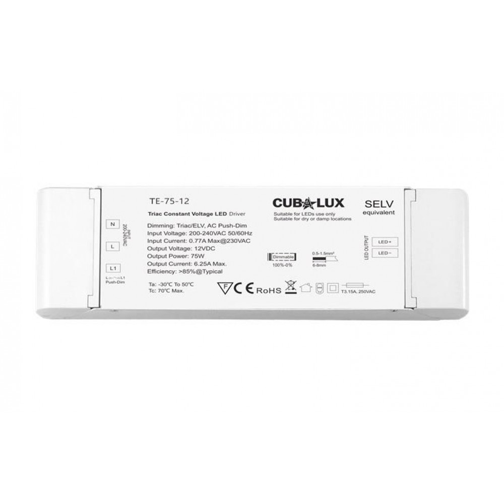 Dimmable TRIAC, Push button τροφοδοτικό LED Cubalux 75 Watt 12VDC IP20