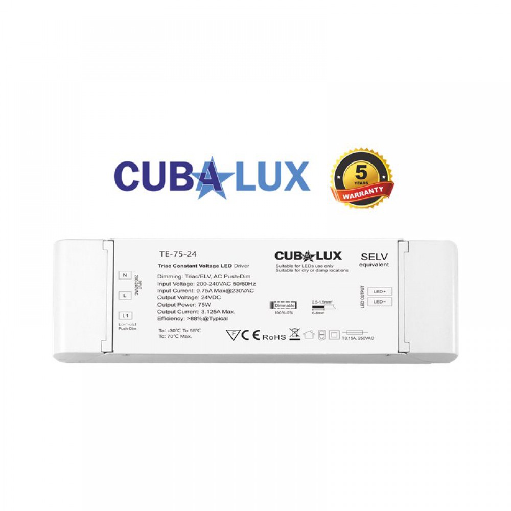 Dimmable TRIAC, Push button τροφοδοτικό LED Cubalux 75 Watt 24VDC IP20