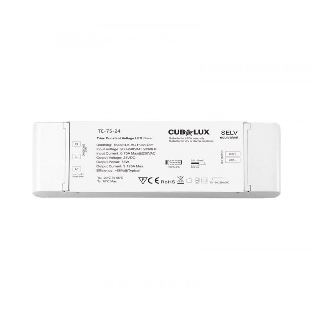 Dimmable TRIAC, Push button τροφοδοτικό LED Cubalux 75 Watt 24VDC IP20