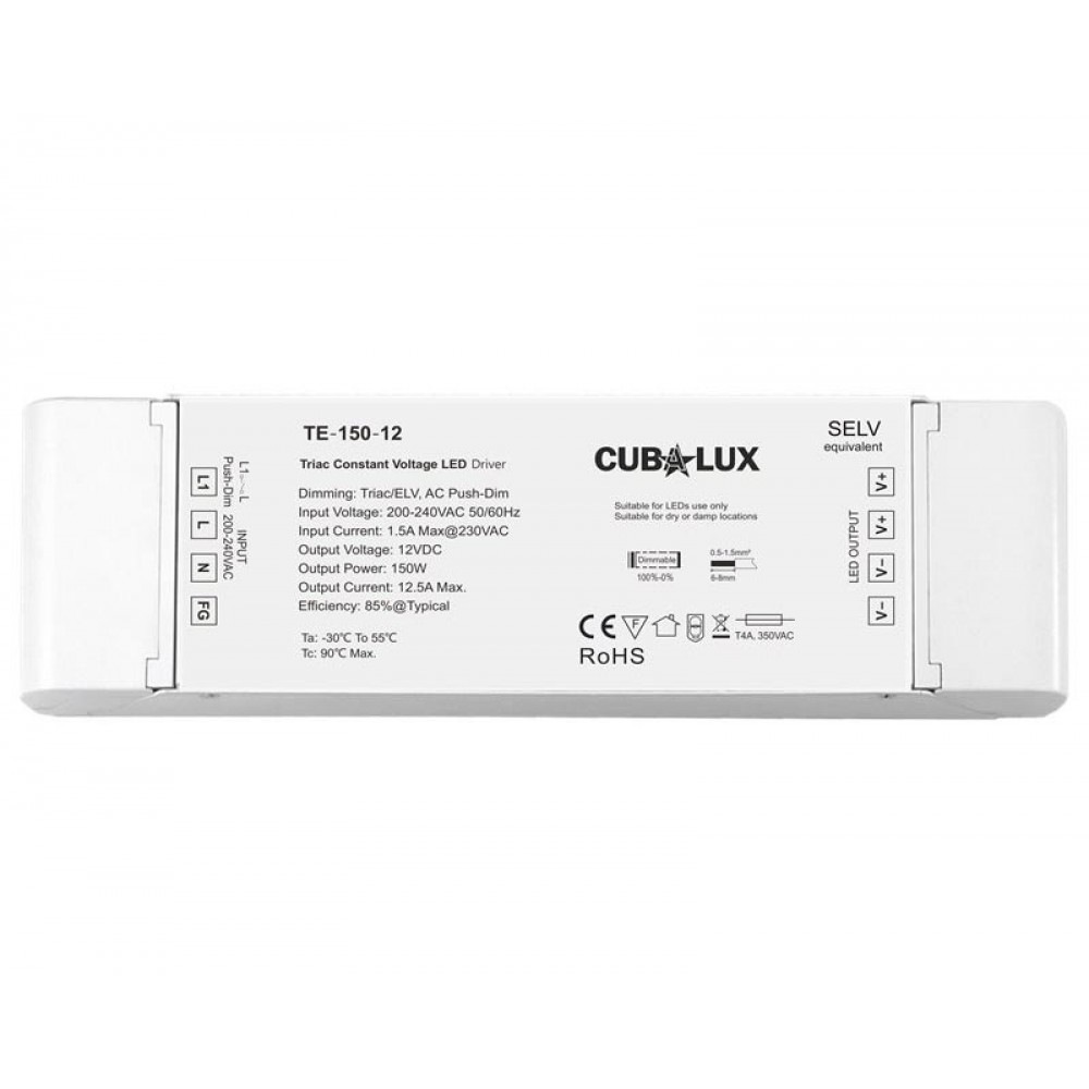 Dimmable TRIAC, Push button τροφοδοτικό LED Cubalux 150 Watt 12VDC IP20