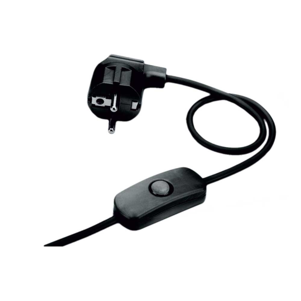 Καλωδίωση με Φις Σούκο Και Ενδιάμεσο Διακόπτη Χειρός 120cm+80cm Μαύρο - CUBALUX