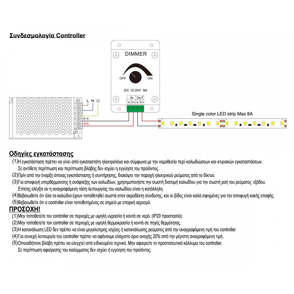 Dimmer Με Ποτενσιόμετρο 8Α 12/24Vdc - Cubalux