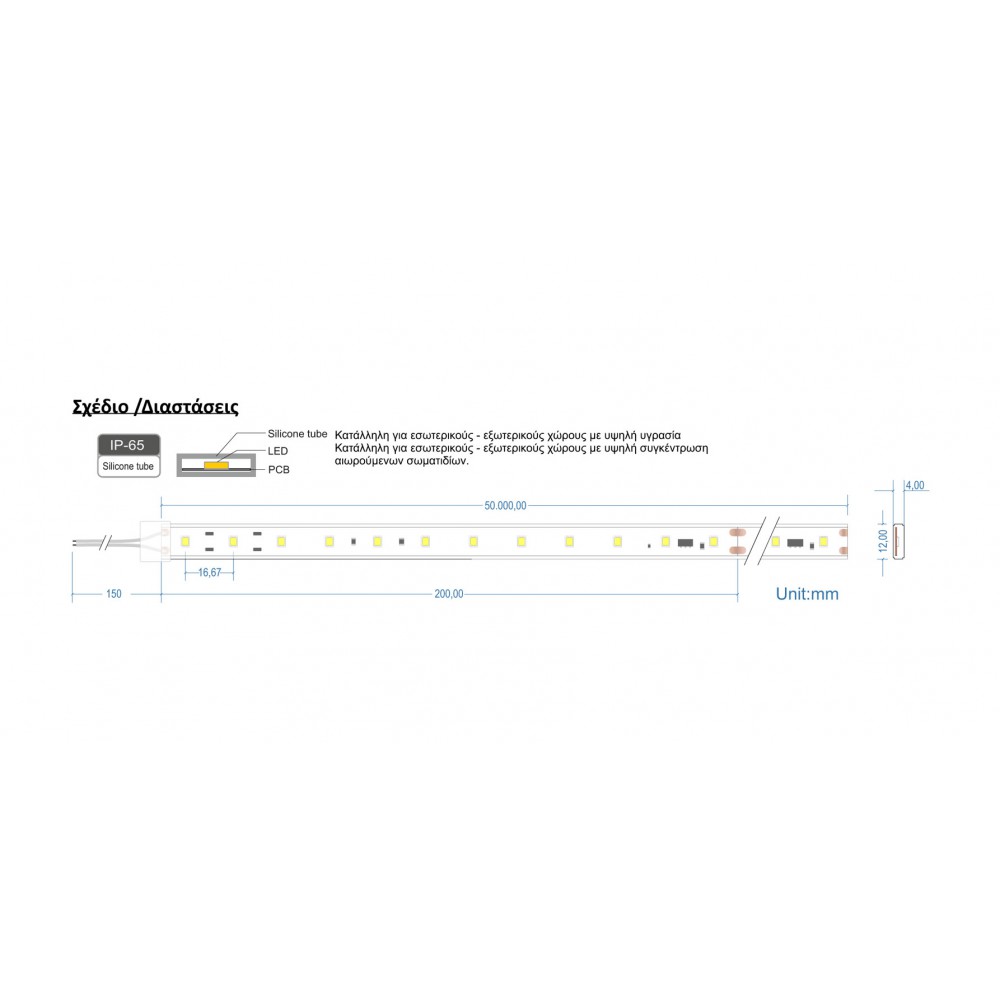 LED Ταινία 230V 12W /m IP65 Dimmable 25 μέτρα Ουδέτερο Λευκό 4000K - CUBALUX
