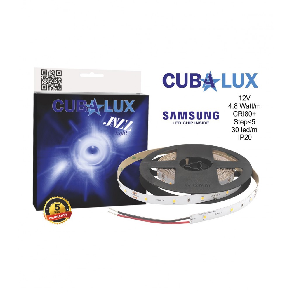 Ταινία Led JAZZ 12V 4,8 Watt IP20 SAMSUNG Chip Θερμό λευκό 3000K - 5 μέτρα - CUBALUX