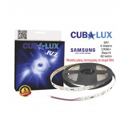 Ταινία Led JAZZ 48V 6 Watt IP20 CRI90 - SAMSUNG Chip Ουδέτερο λευκό 4000K - 5 μέτρα - Συνεχόμενης λειτουργίας έως 50 μέτρα - CUBALUX
