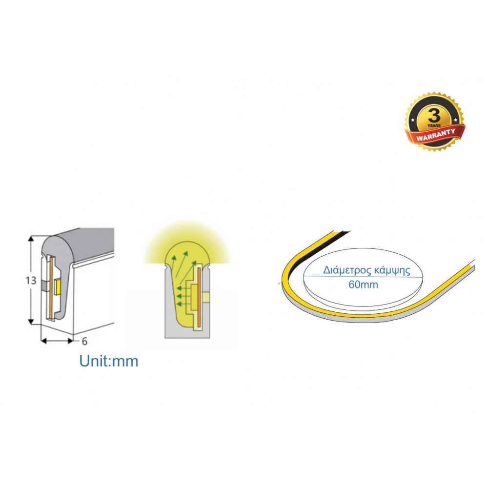 Neon Flex Πλαγίου Φωτισμού 6x13 12 Watt/m 24V IP67 5700K Ψυχρό Λευκό - 5 Μέτρα - Cubalux