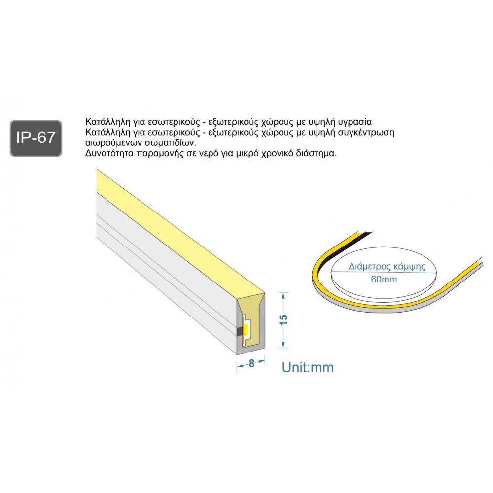 Neon Flex Πλαγίου Φωτισμού 15x8 14.4 Watt/m 24V IP67 RGBW- 5 Μέτρα - Cubalux