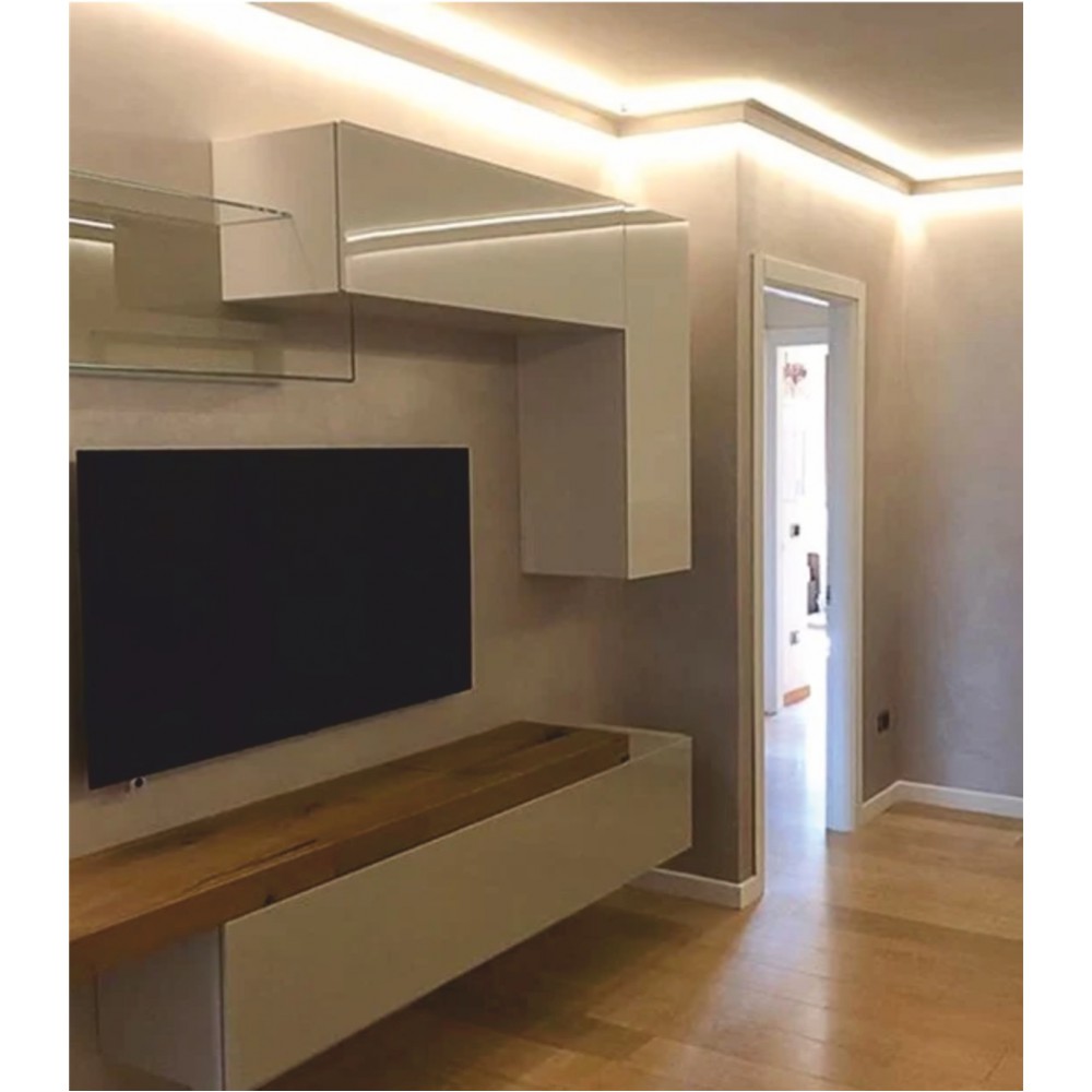 Σετ Κορνίζα Αλουμινίου Τοίχου-Οροφής Λευκή για Κρυφό Φωτισμό 2 Μέτρα - Cubalux