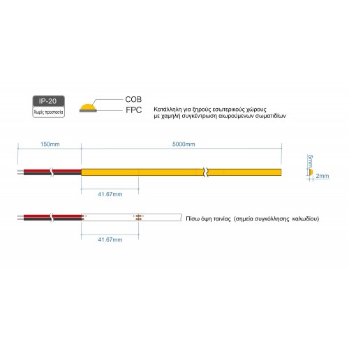 LED COB Ταινία SLIM LINE 6W 24V IP20 CRI 90 Ψυχρό Λευκό 6500K - 5 Μέτρα  - CUBALUX