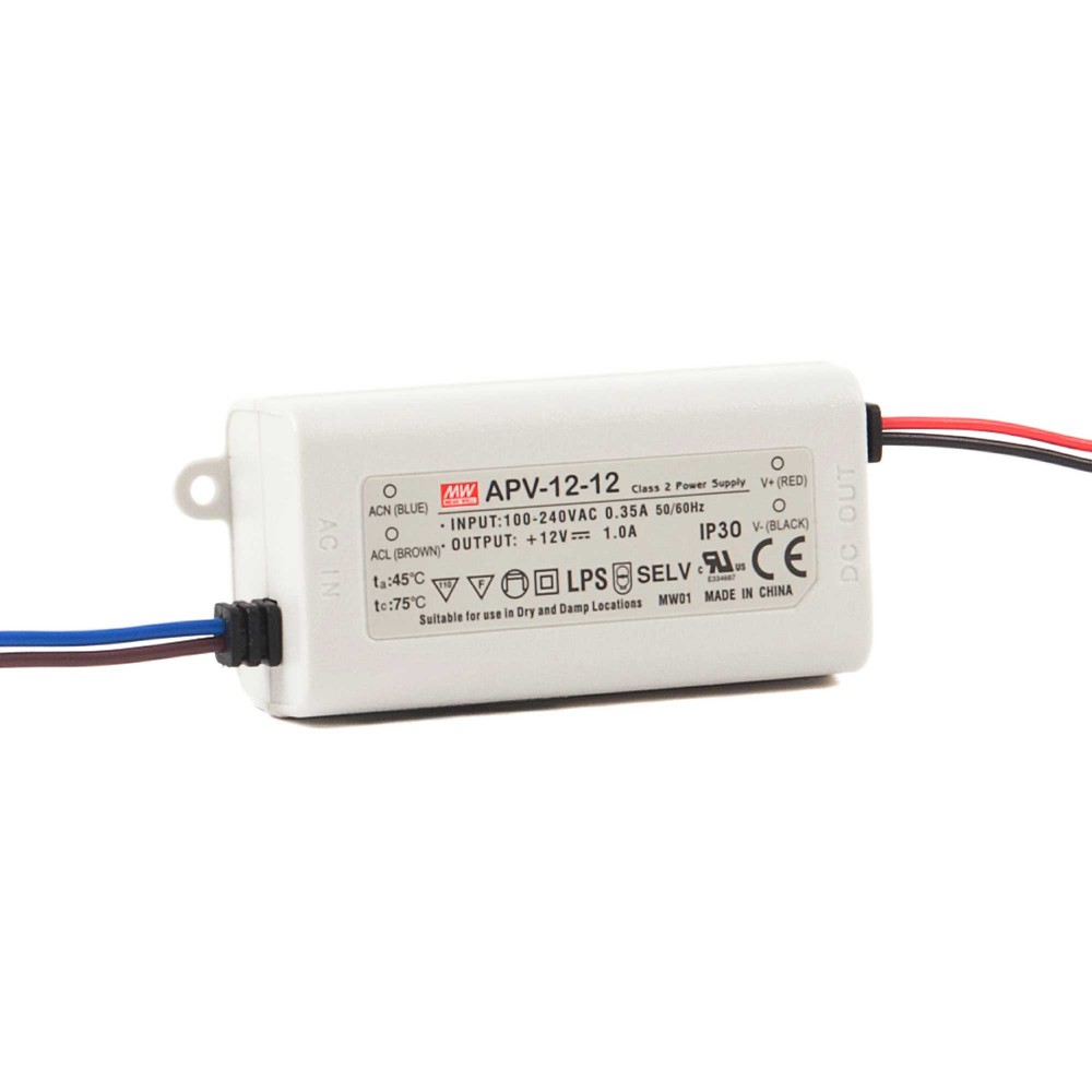 MEAN WELL APV SERIES ― Σταθερής Τάσης 12 Watt 24 Vdc IP42