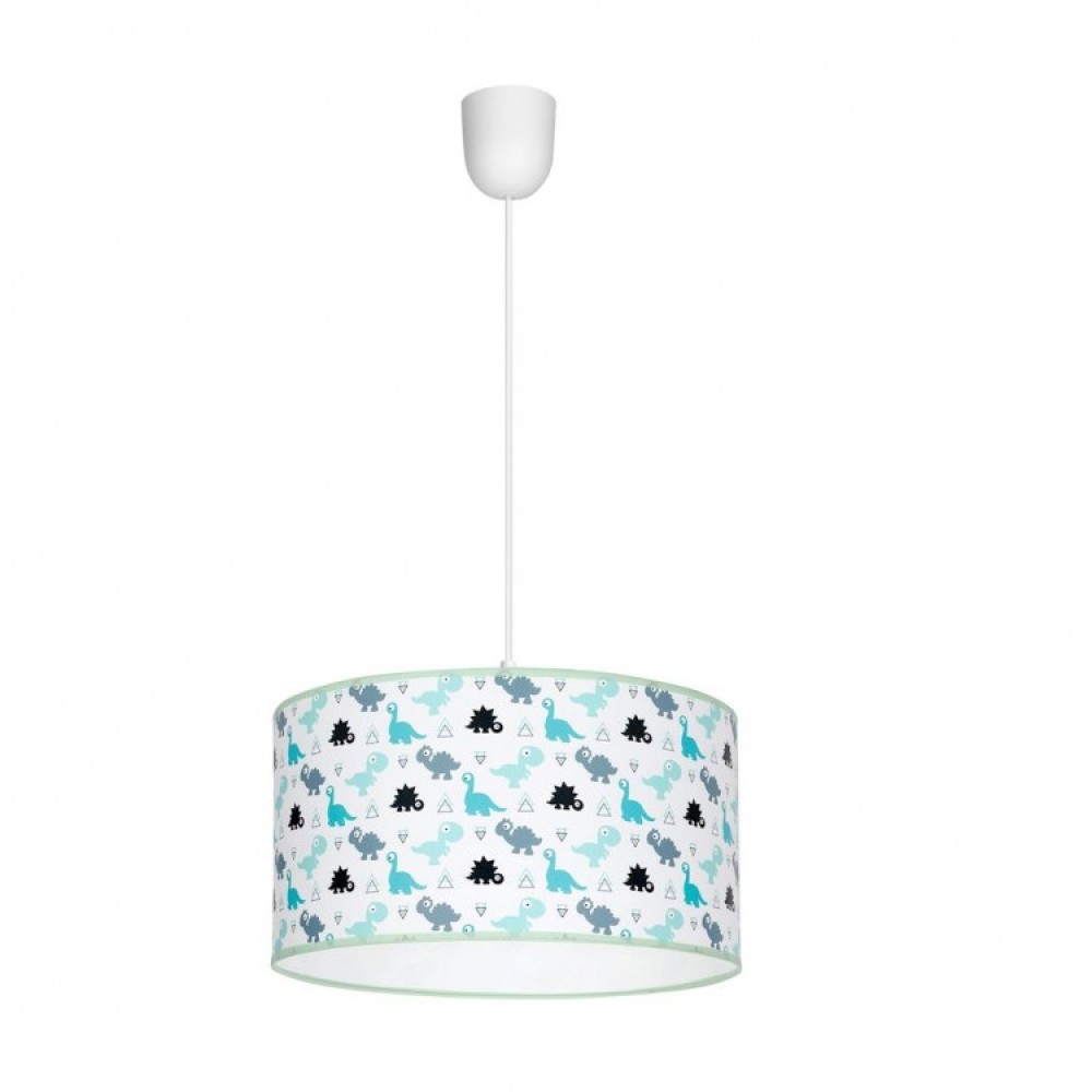 Φωτιστικό Κρεμαστό DINO Ύφασμα Οβάλ 1ΧΕ27 Λευκό Με Δεινόσαυρους Παιδικό - MiLagro