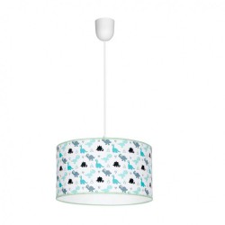 Φωτιστικό Κρεμαστό DINO Ύφασμα Οβάλ 1ΧΕ27 Λευκό Με Δεινόσαυρους Παιδικό - MiLagro