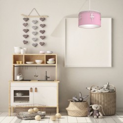 Παιδικό Κρεμαστό Φωτιστικό Με Υφασμάτινο Καπέλο με Μπαλαρίνες και Κρύσταλλα Ροζ Φ37cm 1x E27 BALETNIKA - MiLagro