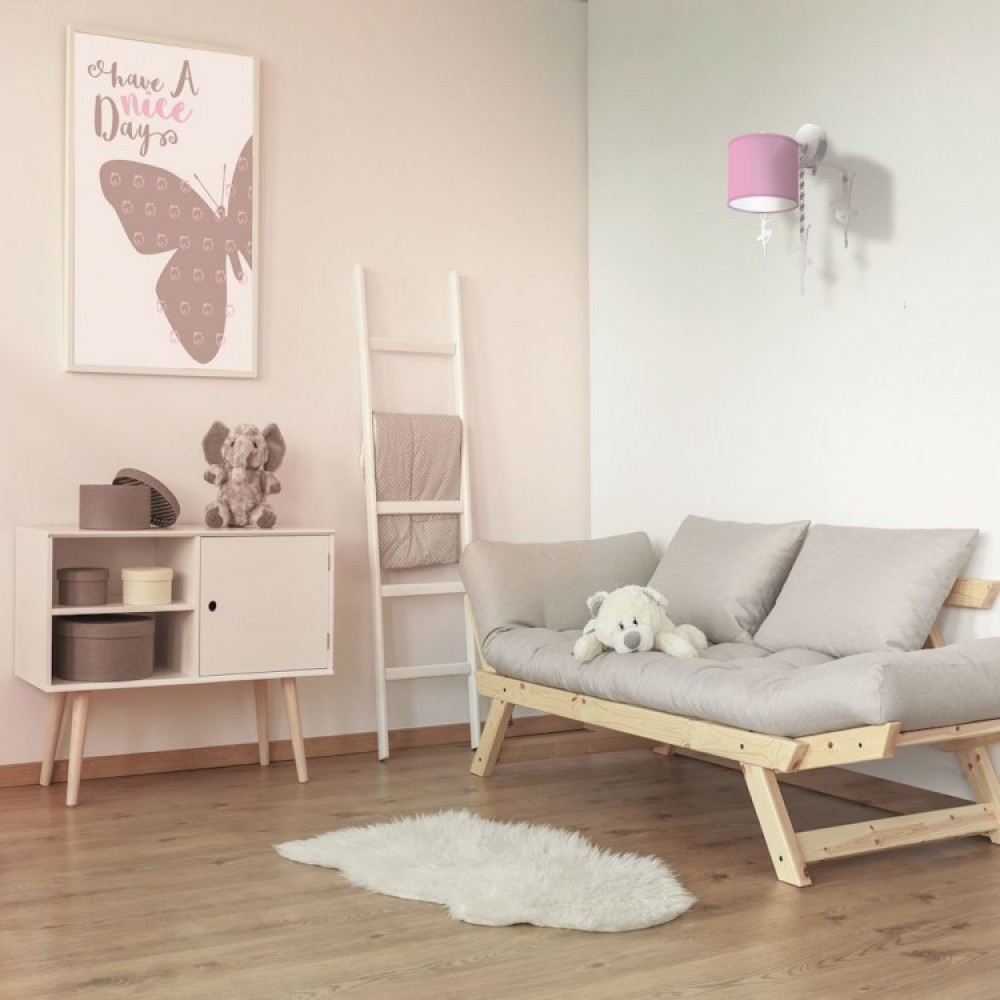 Παιδικό Φωτιστικό Τοίχου Με Υφασμάτινο Καπέλο με Μπαλαρίνες και Κρύσταλλα Ροζ Φ22cm 1x E27 BALETNIKA - MiLagro