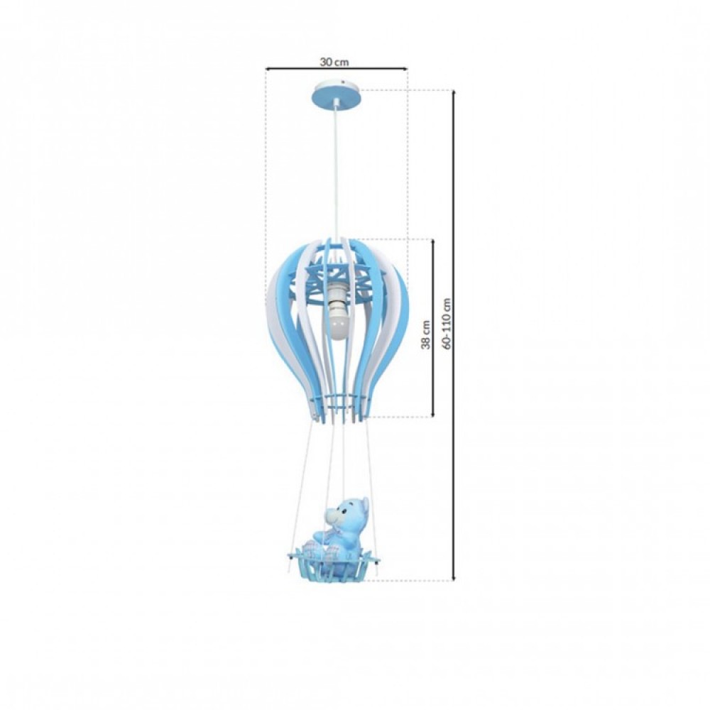 Παιδικό Φωτιστικό Γαλάζιο Αεροστατο με κρεμαστό Αρκουδάκι 1xE27 - MiLagro