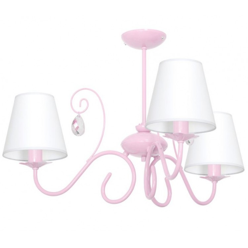 Παιδικό Φωτιστικό Πολυέλαιος με Καπέλα SARA 3-φωτο Ροζ με Κρύσταλλα 3x E14 - MiLagro