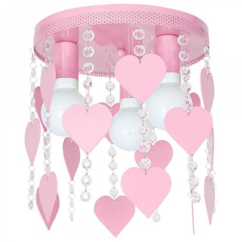 Παιδικό Φωτιστικό Οροφής Μεταλλικό Ροζ Με Καρδούλες Και Κρύσταλλα CORAZON 3xE27 - MiLagro