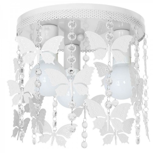 Παιδικό Φωτιστικό Οροφής Μεταλλικό Λευκό Με Πεταλούδες Και Κρύσταλλα 3x E27 ANGELICA - MiLagro