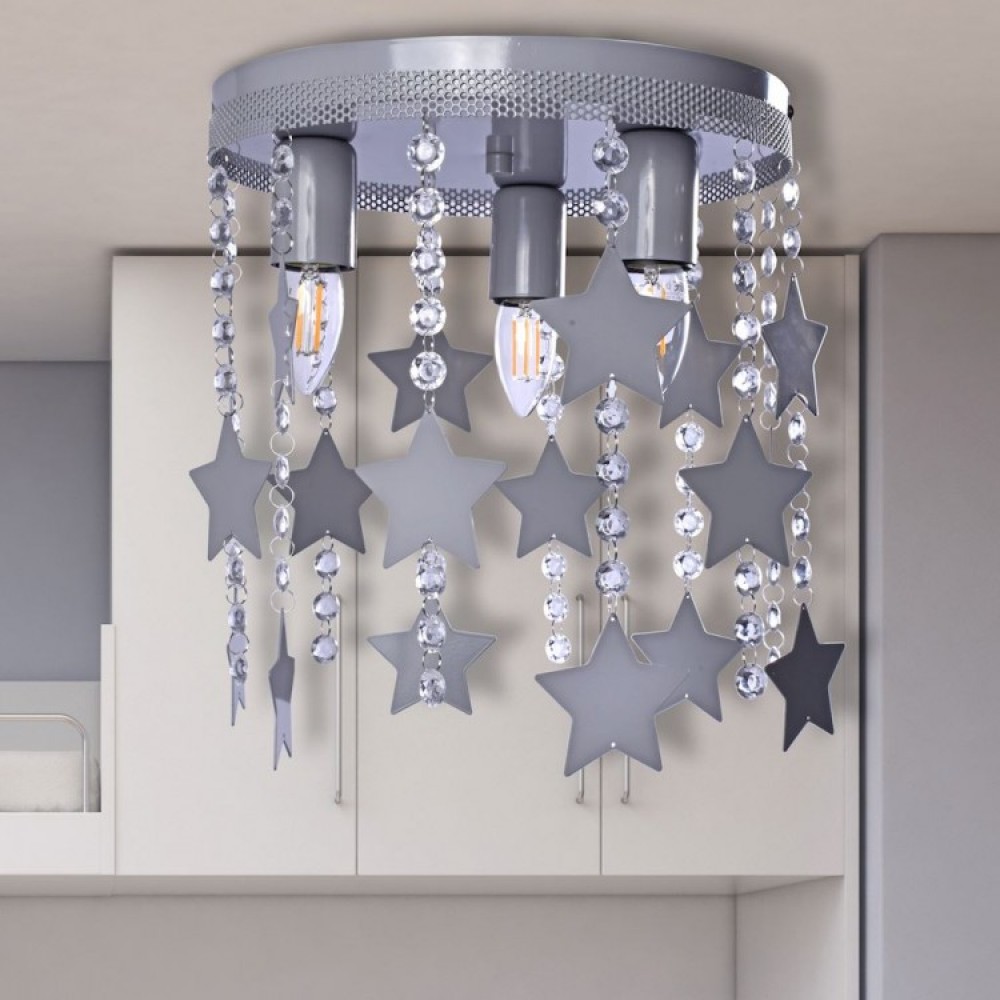 Παιδικό Φωτιστικό Οροφής STAR 3-φωτο Γκρι με Αστέρια και Κρύσταλλα - MiLagro