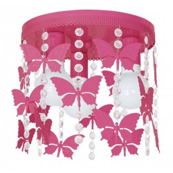 Παιδικό Φωτιστικό Οροφής ANGELICA Μεταλλικό 3xE27 Φούξια Με Πεταλούδες Και Κρύσταλλα - MiLagro
