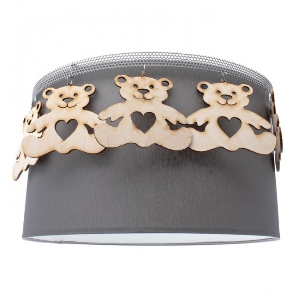 Παιδικό Φωτιστικό Οροφής Υφασμάτινο Καπέλο Φ35 Γκρι με Αρκουδάκια - MiLagro