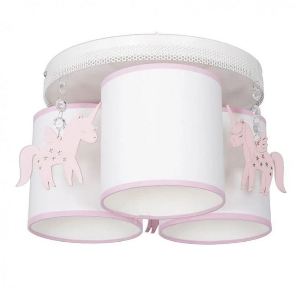 Φωτιστικό Οροφής Λευκό Uni με Μονόκερους 3-φωτο Ροζ - MiLagro