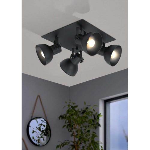 Φωτιστικό Σποτ Vintage Industrial Μαύρο Ματ 4x40W E27 BARNSTAPLE 1 - Eglo