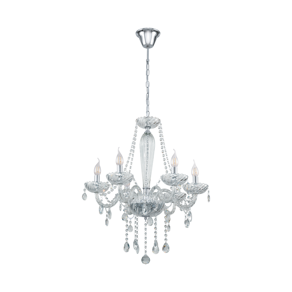 Κρεμαστό Φωτιστικό Πολυέλαιος Γυάλινος Διάφανος Ø72cm 6x 40W E14 BASILANO 1 Eglo