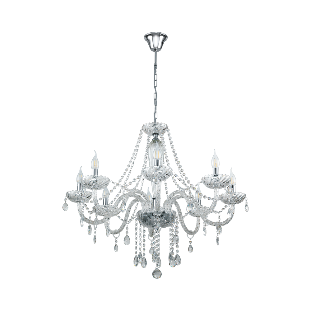 Κρεμαστό Φωτιστικό Πολυέλαιος Γυάλινος Διάφανος Ø100cm 12x 40W E14 BASILANO 1 Eglo