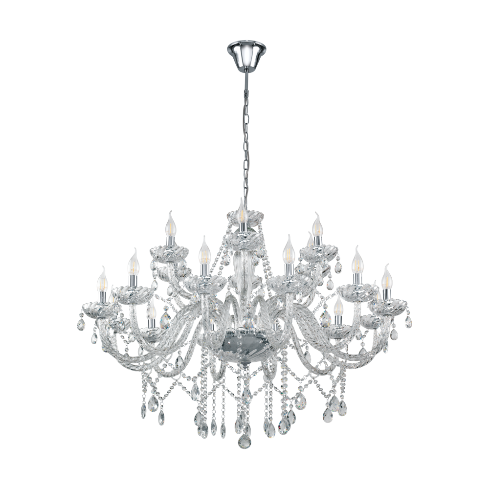 Κρεμαστό Φωτιστικό Πολυέλαιος Γυάλινος Διάφανος Ø100cm 18x 40W E14 BASILANO 1 Eglo