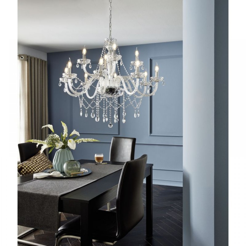 Κρεμαστό Φωτιστικό Πολυέλαιος Γυάλινος Διάφανος Ø100cm 12x 40W E14 BASILANO 1 Eglo