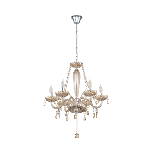 Κρεμαστό Φωτιστικό Πολυέλαιος Γυάλινος Σε Χρώμα Κονιάκ Ø72cm 6x 40W E14 BASILANO Eglo