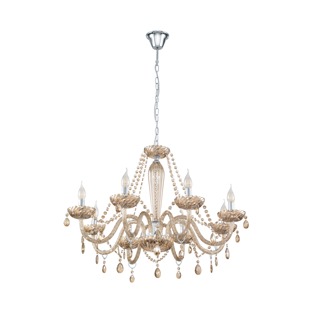 Κρεμαστό Φωτιστικό Πολυέλαιος Γυάλινος Σε Χρώμα Κονιάκ Ø82cm 8x 40W E14 BASILANO Eglo